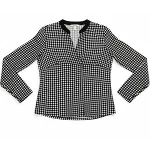 Daniel Rainn Blouse Womens Black White Polka Dot V Neck Pleated Roll Tab Plus 1X